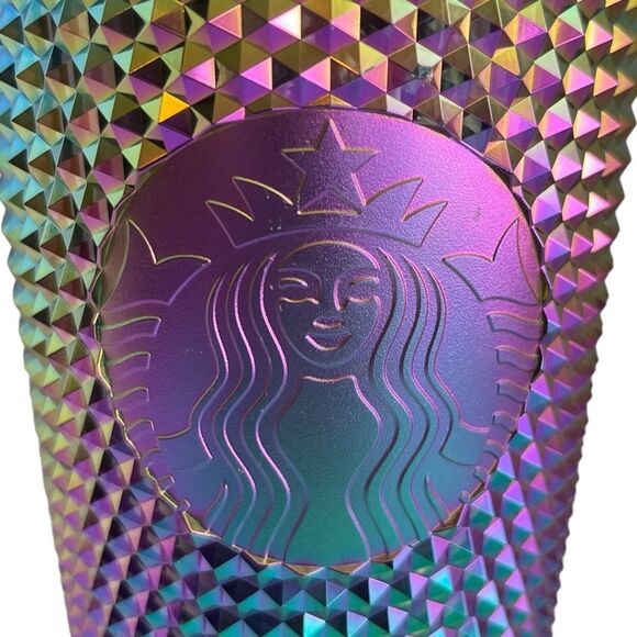 NWT Starbucks OIL SLICK Cold Cup Grande BLACK BLING Tumbler Rainbow Studded 2023 - Picture 3 of 4